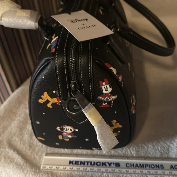 Coach Black Rowan Satchel disney holiday print